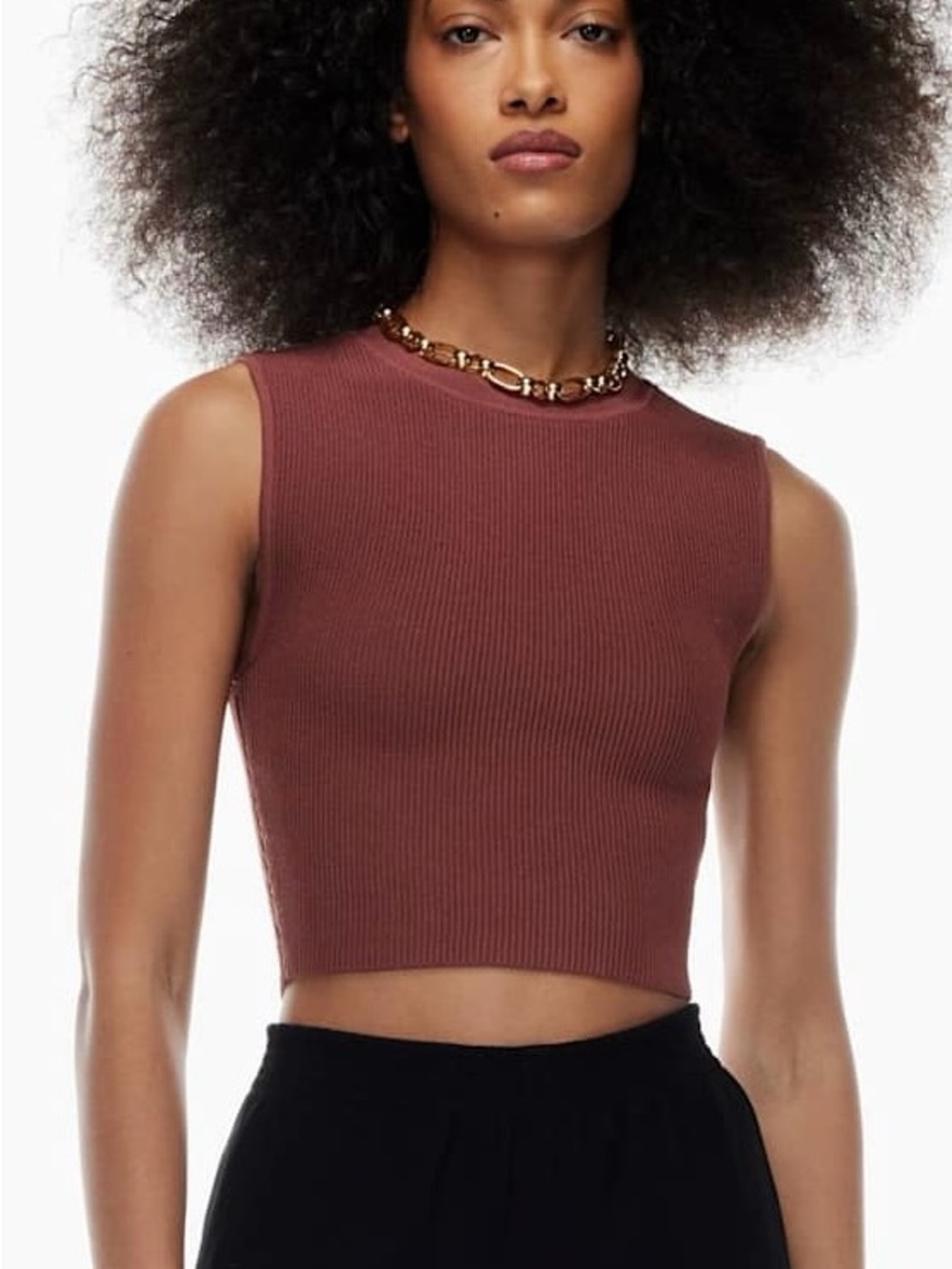 Babaton Rust Brown Ribbed Sleeveless Crop Tank